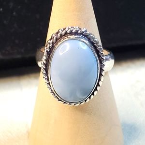 NEW Blue Chalcedony natural stone Ring Size 5 3/4   .925 overlay